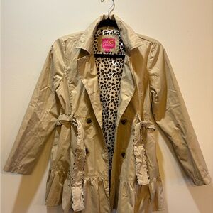 Girls Pink Platinum Tan Raincoat with Leopard Lining
